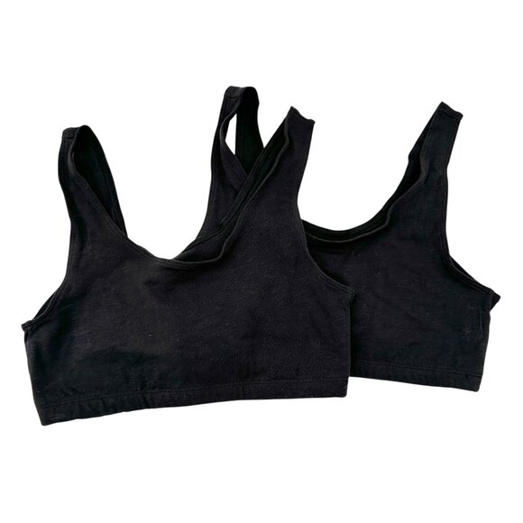 Hanes Set Of 2 Sports Bras Womens Large Black Cotton Spandex Blend - Picture 1 of 4